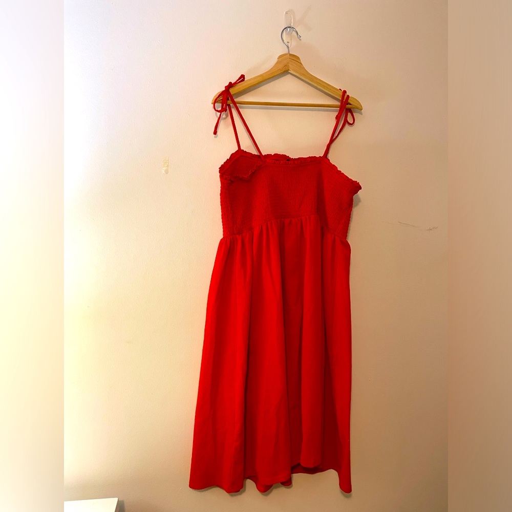 H&M Red Smocked Sundress Sleeveless Casual